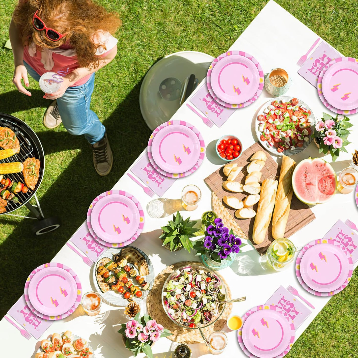 160Pcs Preppy Smile Face Party Tableware Set Pastel Paper Plates Napkins Preppy Smile Face Dinnerware for Birthday Party Baby Shower Decoration Serve 40 Guest