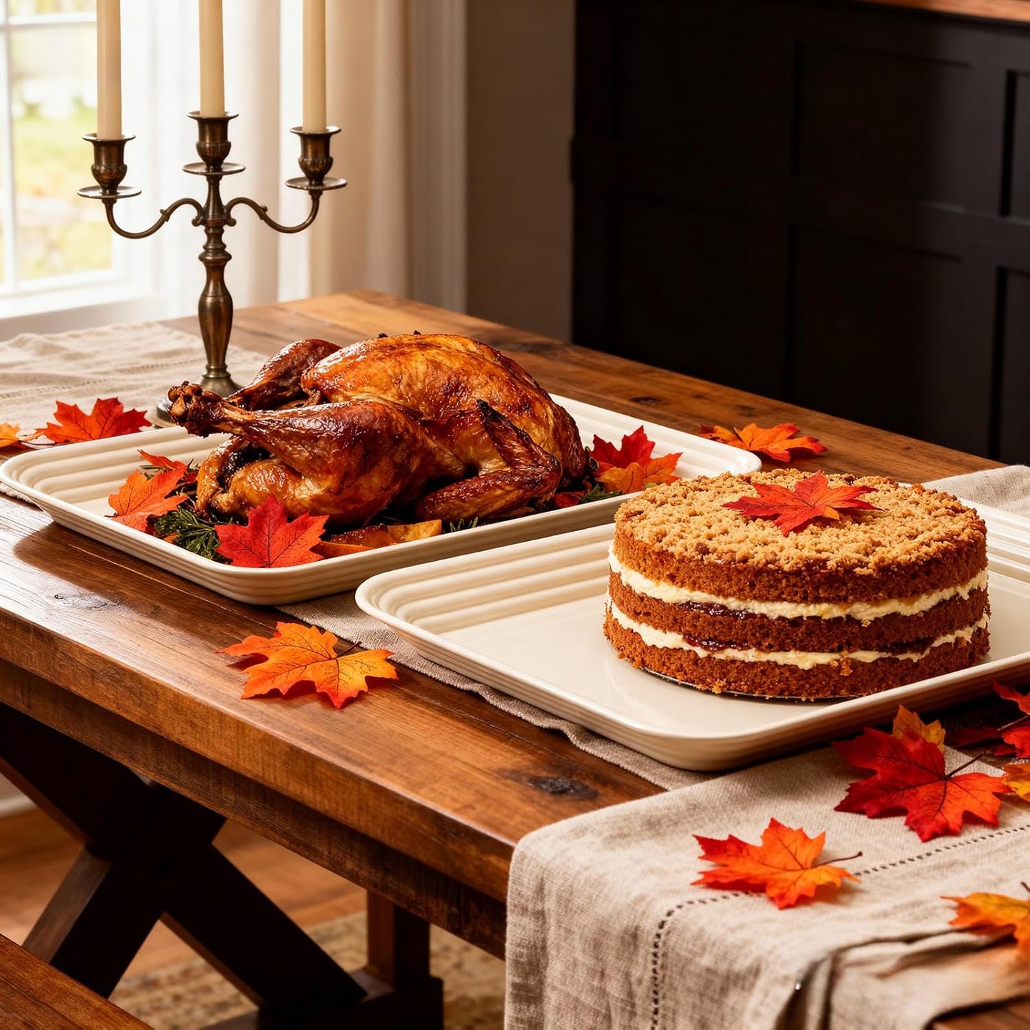 SUT 6-Pack Ivory Serving Trays for Entertaining-16 x 11" Serving Platters for Snacks, Fruit, Cookies, Dessert, Reusable Plastic Trays for Serving Food and Party Organization in Kitchen & for Parties