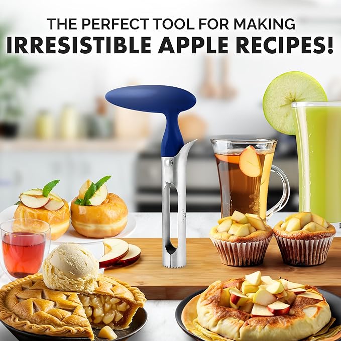 Zulay Kitchen Premium Apple Corer Tool - Ultra Sharp, Stainless Steel, Serrated Blades for Easy Coring - Easy to Use & Clean, Durable Apple Corer Remover for Baking Apples & More - Dark Blue