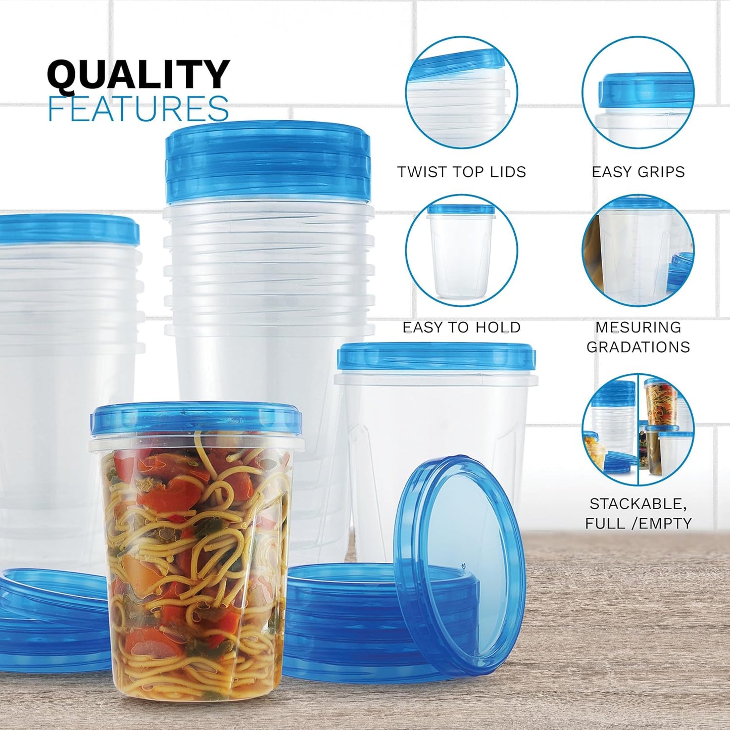Tafura 6 Pack Leakproof Freezer Containers for Food with Twist Top Lids - 32 Oz BPA Free Reusable Plastic Soup Containers with Screw On Lids - Ideal for Meal Prep, Leftovers & Pantry Organization
