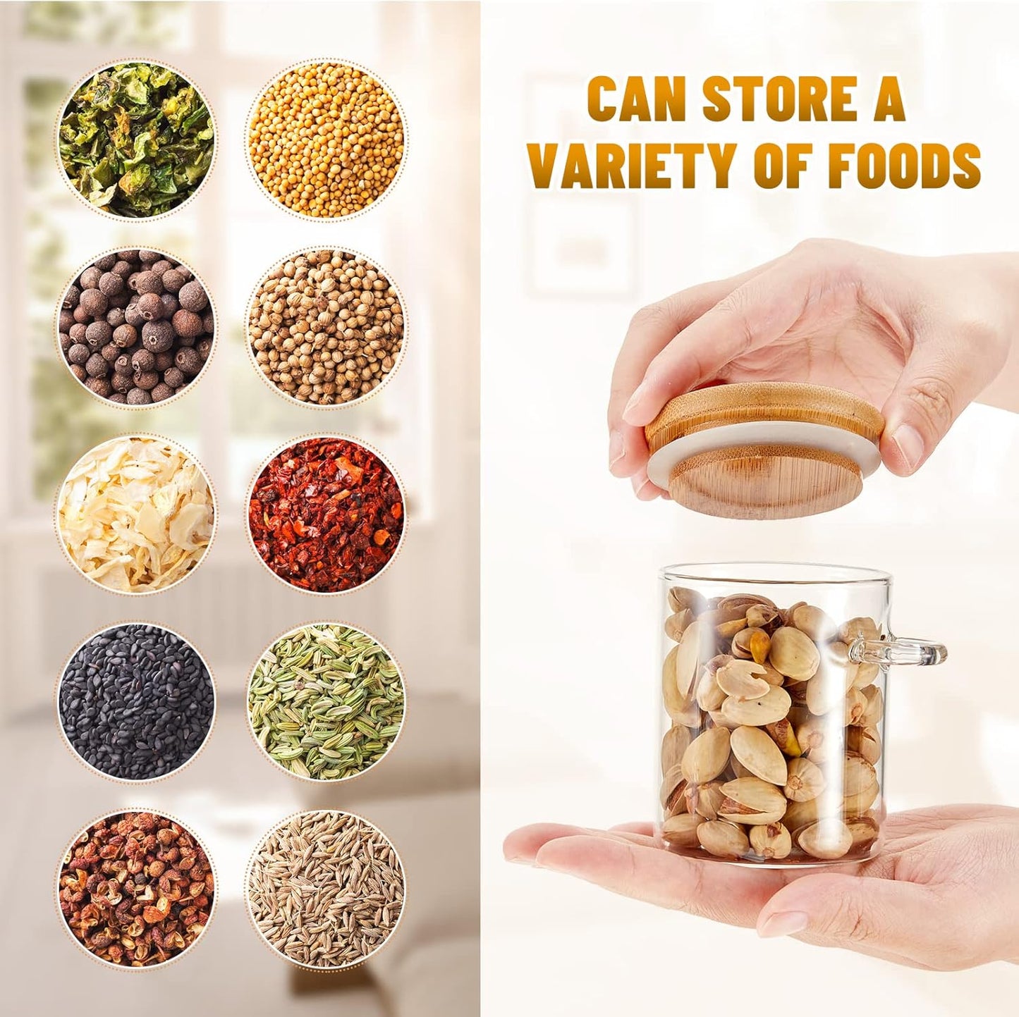 Tessco for you 6 Pack Sugar Jar Glass Container with Spoon Clear Glass Jars with Bamboo Lid and Spoon Scoop for Coffee Beans, Spice, Brown Sugar, Tea, Flour, Nuts, Candy, Salts (6 oz)