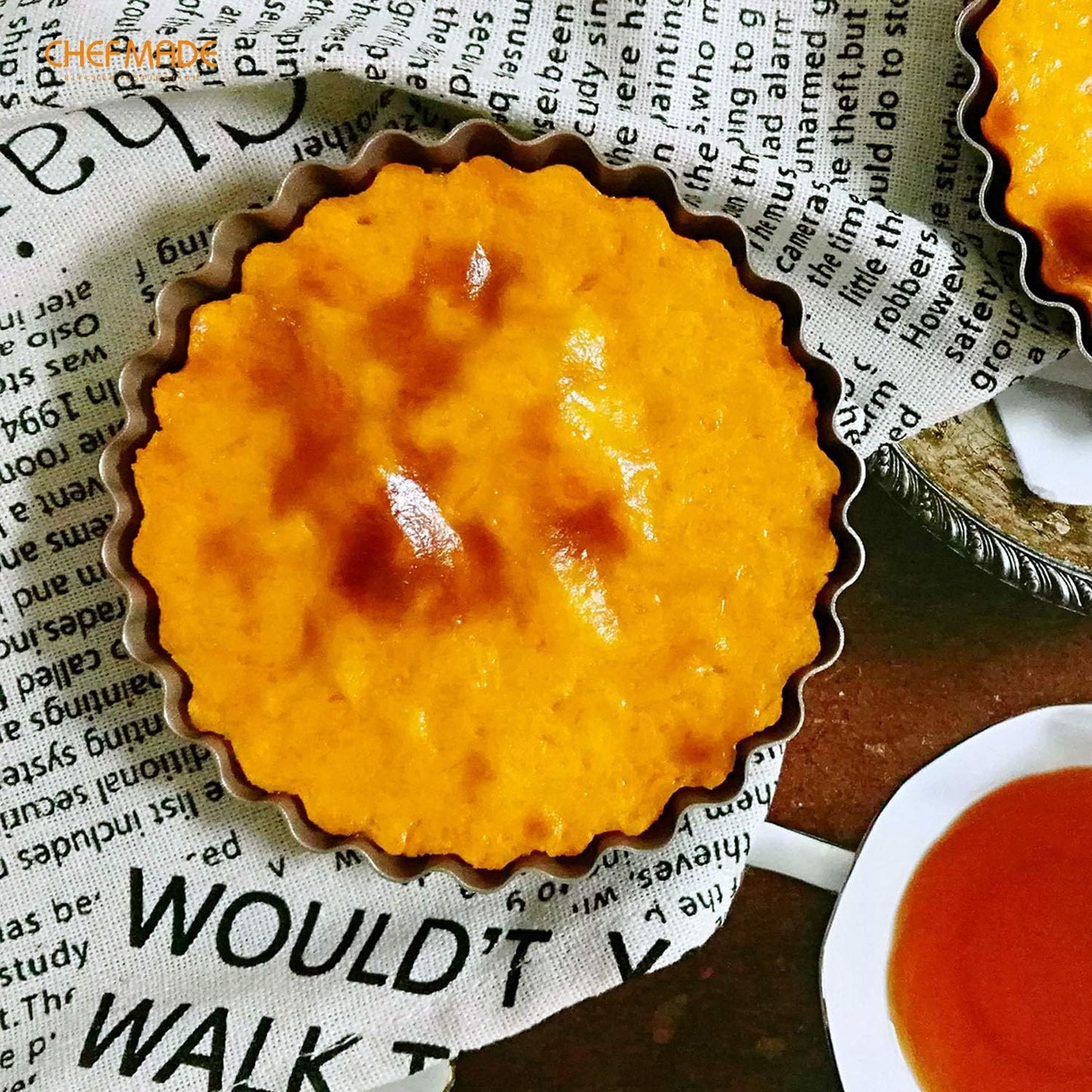 CHEFMADE Mini Tart Pan Set, 4-Inch 4Pcs with Removable Loose Bottom Non-Stick Round Quiche Bakeware for Oven and Instant Pot Baking (Champagne Gold)