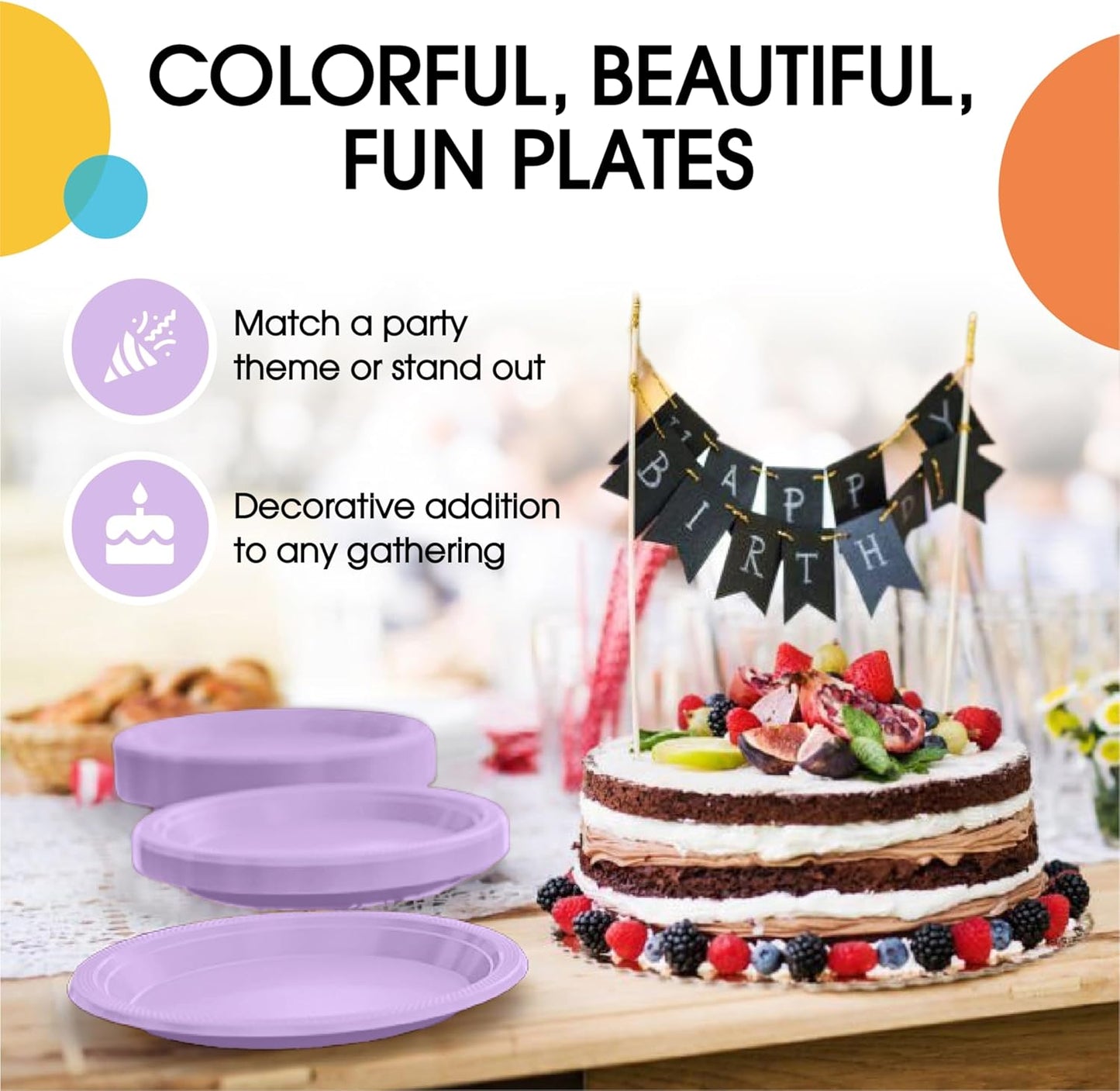 Exquisite Party Solids Lavender Plastic Plates For Party Supplies 9" Lavender Disposable Plates Heavy Duty 50 Pcs Plastic Dinnerware Sets Heavy Duty 350 GSM Disposable Dinnerware Set