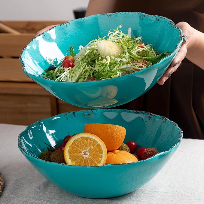 LEHAHA 12 Piece Vintage Melamine Dinnerware Sets Include 4 Dinner Plates, 4 Salad Plates and 4 Bowls Service for 4, Unbreakable Farmhouse Dishes and Bowls Suitable for Indoor and Outdoor Use Teal