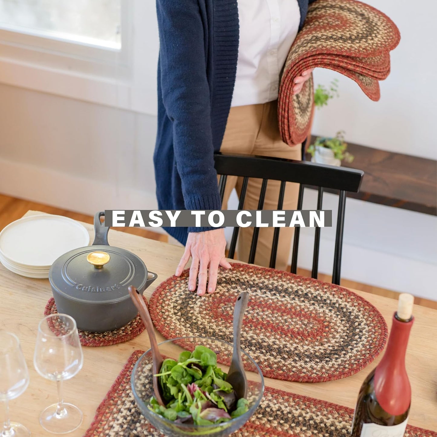 Homespice Chester Braided Oval Table Runner, Rustic Lodge Decor, Red 11x36 - Jute Dining Table Accessories - Rich Colors, Easy to Clean, Durable and Protects Furniture