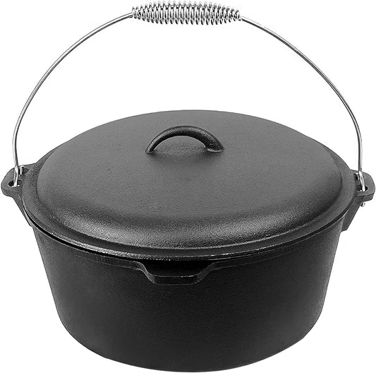 Cuisiland 9 Quart Cast Iron Dutch Oven with Dome Lid & Bail Handle – Pre-Seasoned Campfire Pot for Outdoor Cooking, Baking, Braising & Stews – Heavy-Duty, Even-Heat Casserole Pot for Camping & Home Use