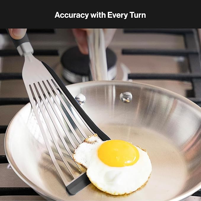 Misen Fish Silicone Spatula - Slotted Turner for Cooking - Perfect for Frying - Heat Resistant - Dishwasher Safe -1mm Thick Flexible Flipper - Soft Silicone Grip Handle for Easy Use