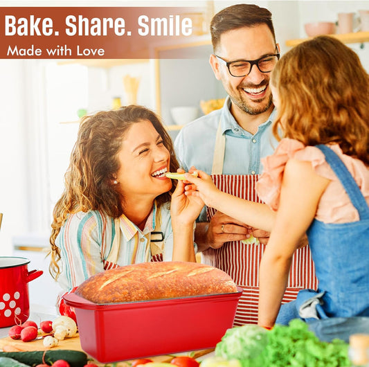 Enamelled Cast Iron Dutch Oven Pot with Lid 4QT Heavy Duty Cast Iron Bread Pan with Dual Handles Nonstick Enameled Cookware for Sourdough Bread Baking Roasting Stewing Braising Frying, Red