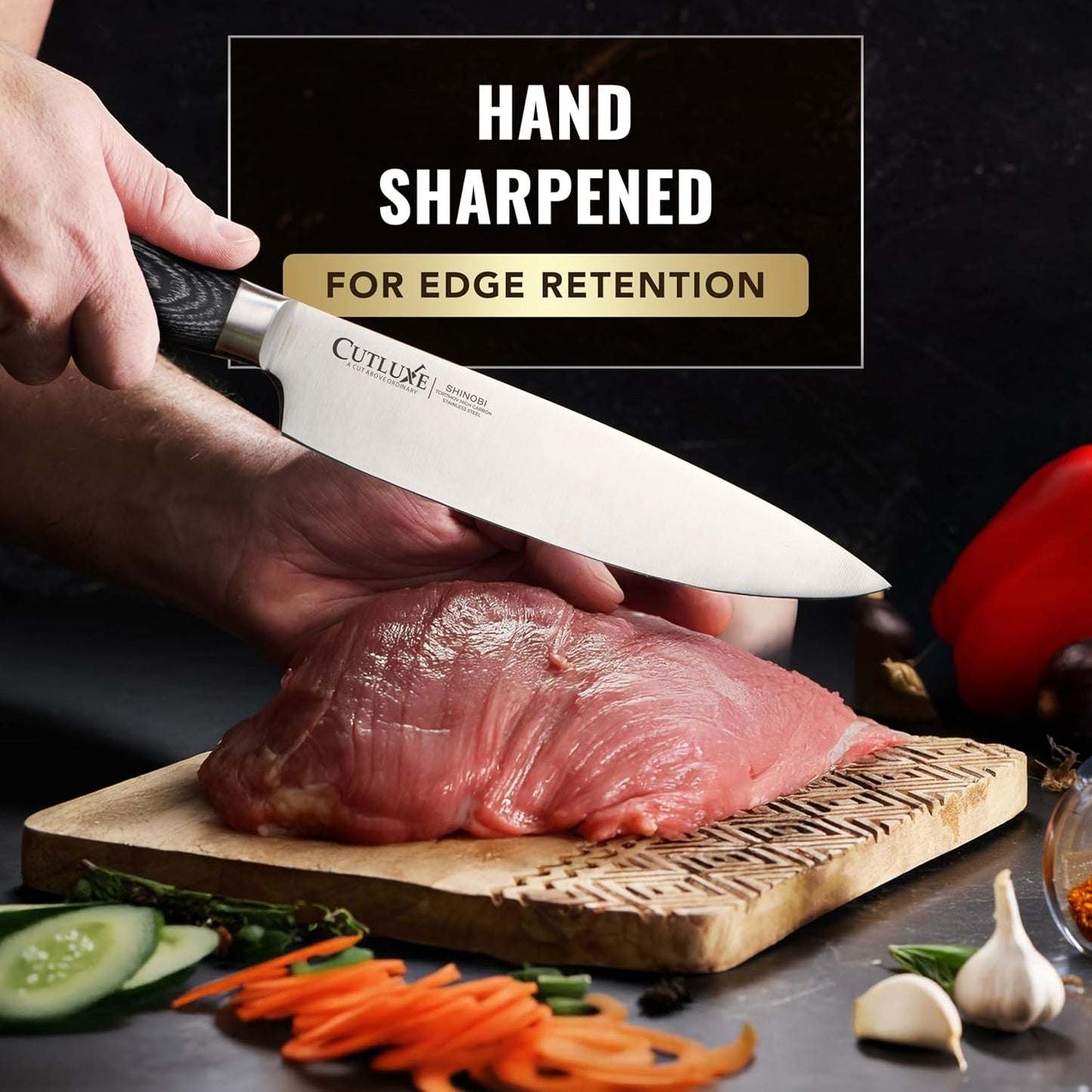 Cutluxe 3-Piece Chef Knife Set – Ultra Sharp Japanese Kitchen Knives, High Carbon Stainless Steel Blades, Full Tang Pakkawood Handles – Shinobi Series