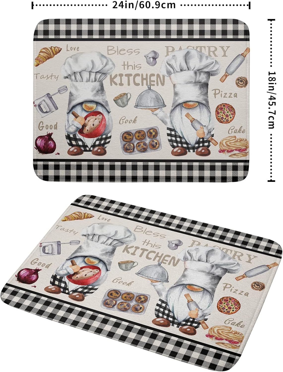 Chef Gnome Dish Drying Mats for Kitchen Counter 18x24 inch, Buffalo Plaid Cooking Utensils Absorbent Dishes Drainer Mat, Reversible Microfiber Quick Dry Rack Pad with Hanging Loop