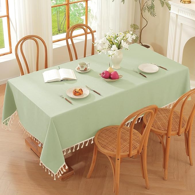 JIALE Spring Tablecloth, Heavy Duty Linen Style Textured Table Cloth Rectangle Tables, Wrinkle-Free Washable Waterproof Table Cover for Kitchen, Dining, Parties, 55"x55", Sage Green