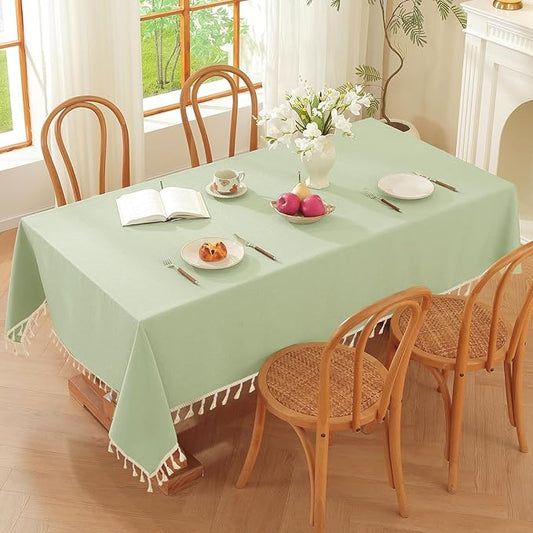 JIALE Spring Tablecloth, Heavy Duty Linen Style Textured Table Cloth Rectangle Tables, Wrinkle-Free Washable Waterproof Table Cover for Kitchen, Dining, Parties, 55"x106", Sage Green