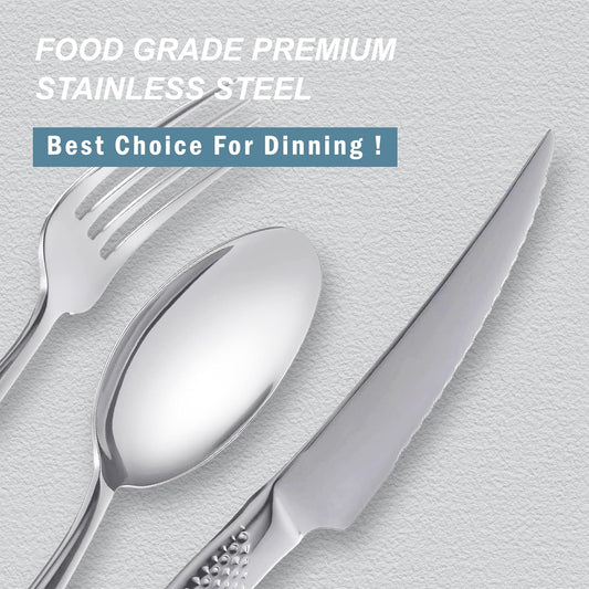 Runfly 20 Piece Hammered Silverware Set, 18/10 Stainless Steel Flatware Set, Modern Kitchen Utensil Set Service for 4, Tableware Set, Cutlery Set Including Fork Spoon and Knife