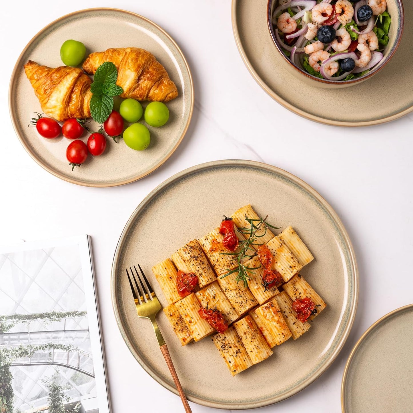 AmorArc Stoneware Dinnerware Sets,Round Reactive Ceramic Plates and Bowls Set,Highly Scratch Resistant | Dishwasher & Microwave Safe Dishes,Service for 4 (12pc)