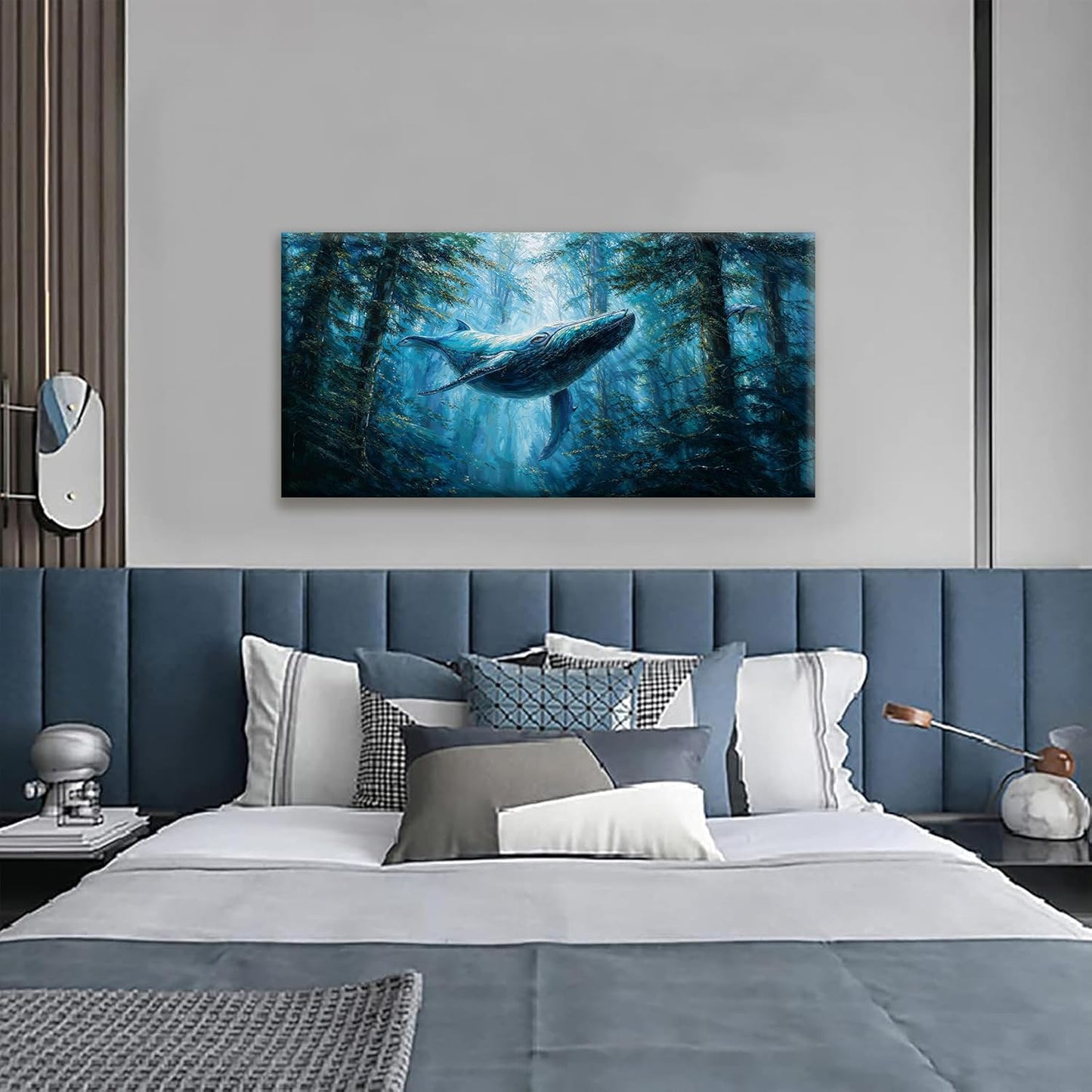 Suconvng Blue Whale Wall Art For Living Room Print Painting Canvas Art Wall Decor Picture For Bedroom Home Wall Decor Landscape Prints Paintings Modern Pictures Artwork 24 X 48 In