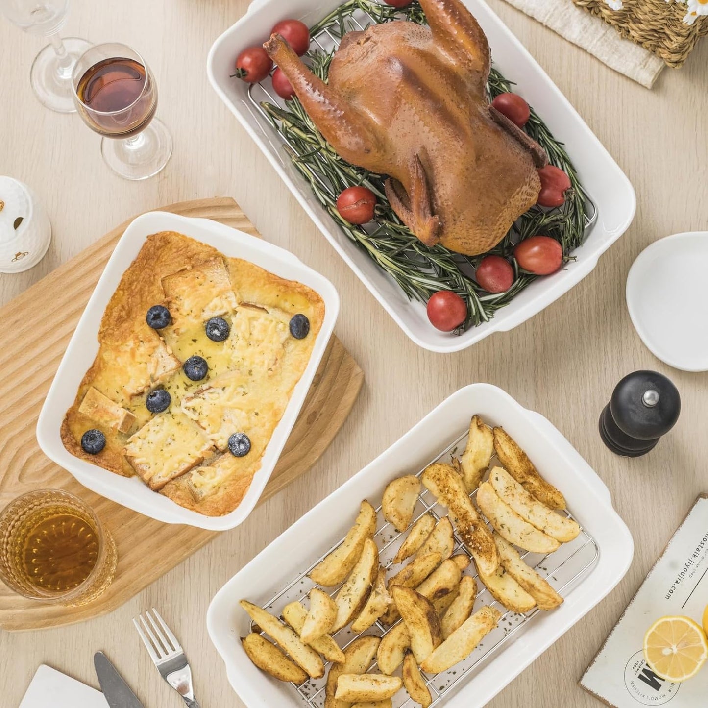 Baking Dish Set for 4, Ceramic Bakeware Sets with Handles, Casserole Dishes for Oven, Kitchen Decor, Microwave Oven Safe (1.2QT/2QT/3QT/4.2QT)