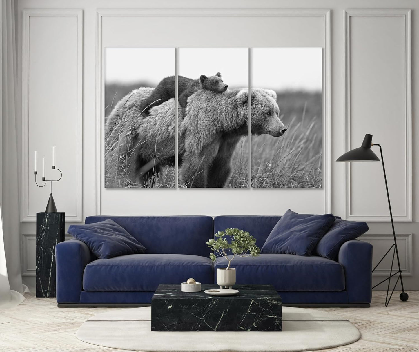 Wildlife Canvas Prints - Wild Animals Home Decor - Medium, Large, and Extra Large Wall Art for Living Room, Bathroom, Kitchen (Mom and Baby Bears, 63L" x 94W"- 3 Panels)