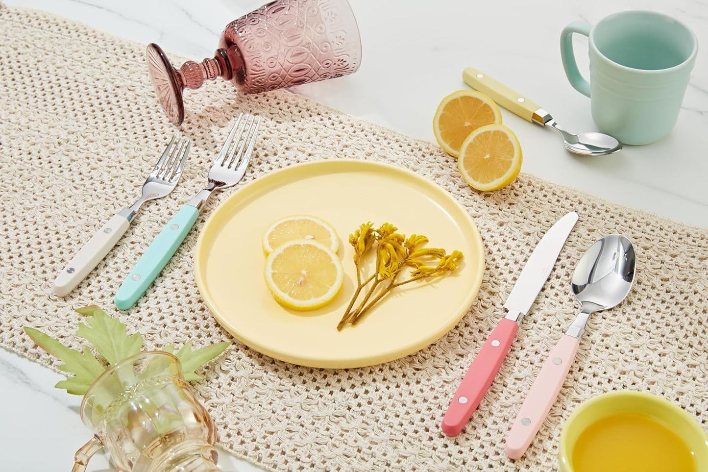 ANNOVA Silverware Set, Retro/Rivet Colorful Stainless Steel Tableware Kitchen Flatware Set Utensils, Includes Dinner Knives, Forks, Spoons, Salad Forks & Dessert Spoons (Pastel Mix, 20 Pieces)