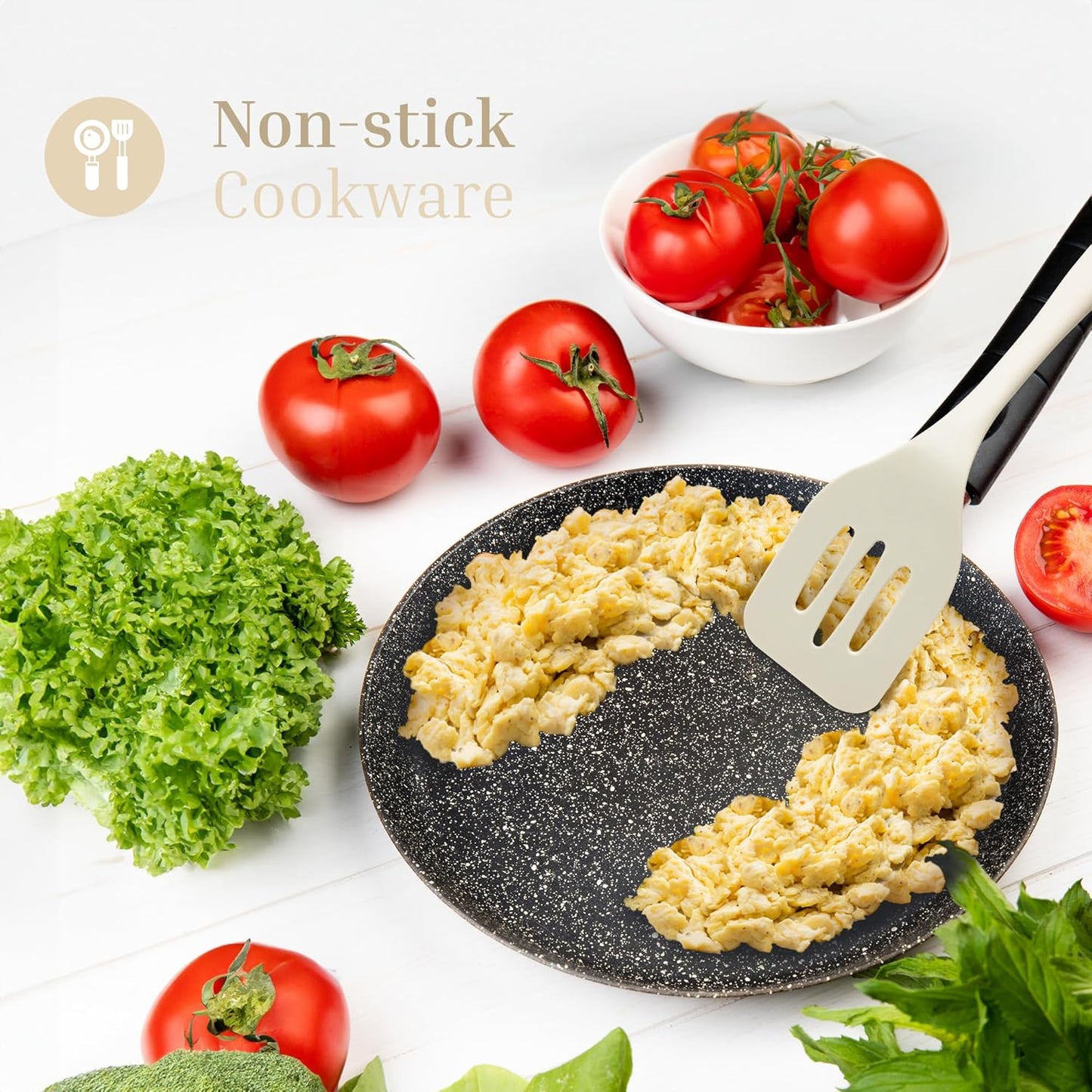 Silicone Slotted Turner Set – 2-Piece Set of Turner Spatulas for Eggs and Pancakes – Kitchen Tools and Accessories with Comfortable Handles, Heat-Resistant Utensils for Cooking & Baking – Cream