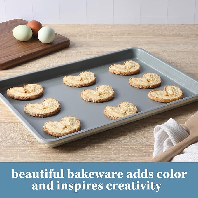 Sur La Table Kitchen Essentials Bake Sale 15 X 10 Inch PFOA, PFAS, PTFE Free Nonstick Cookie/Baking Sheet - Linen White (Pack of 4)