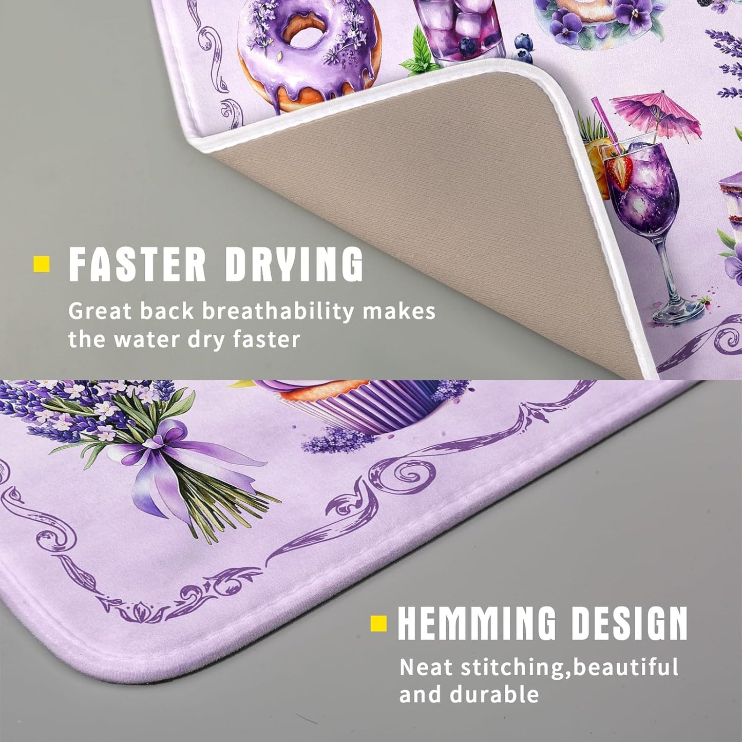 Purple Dish Drying Mats for Kitchen Counter Washable Drying Pad Absorbent Coffee Mat - Delicious Afternoon Tea
