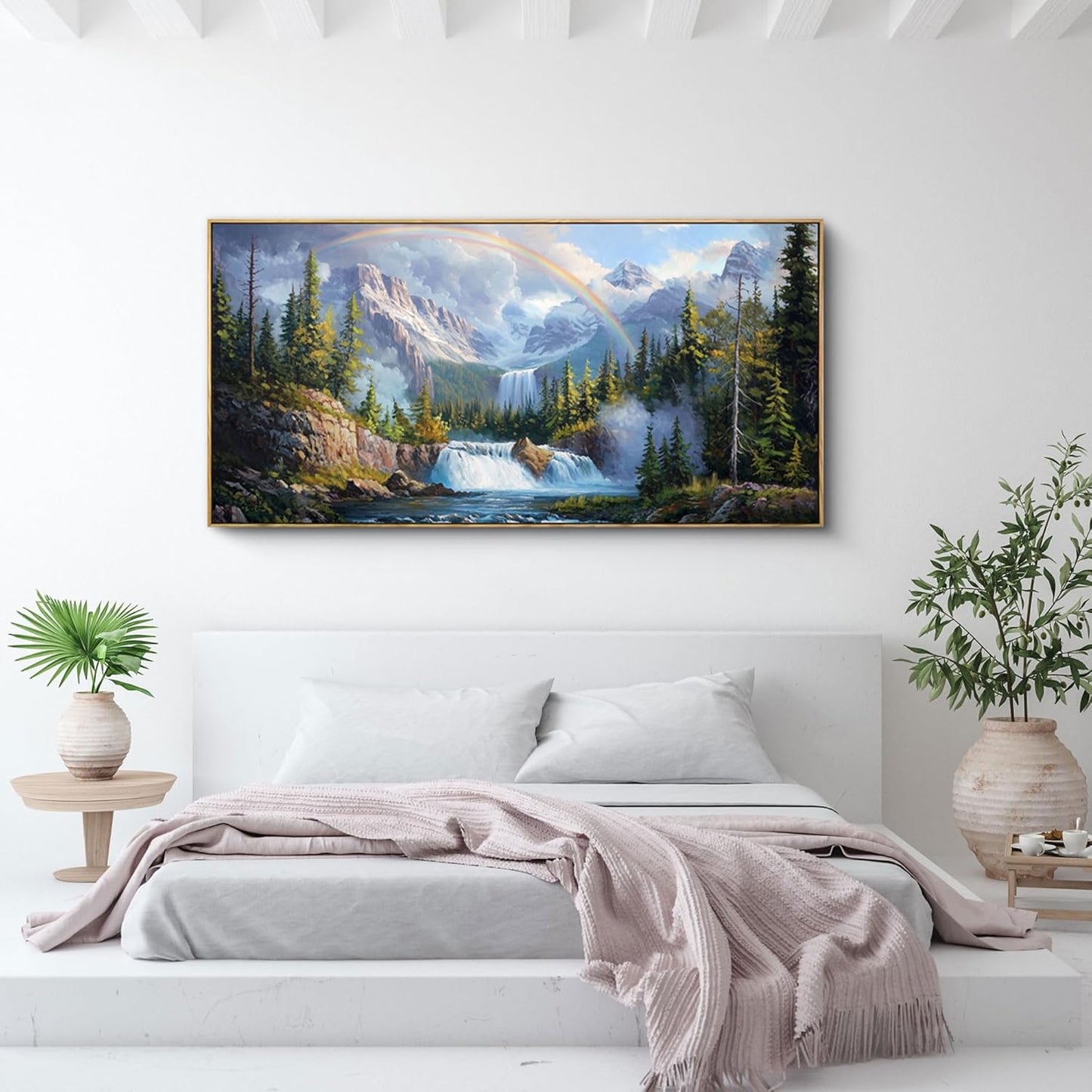 XLSJERST Waterfall Wall Art - Natural Picture Lake Landscape Large Paintings Artwork for Walls Canvas Wall Art for Living Room Bedroom Home Decor - 48x24 Inches