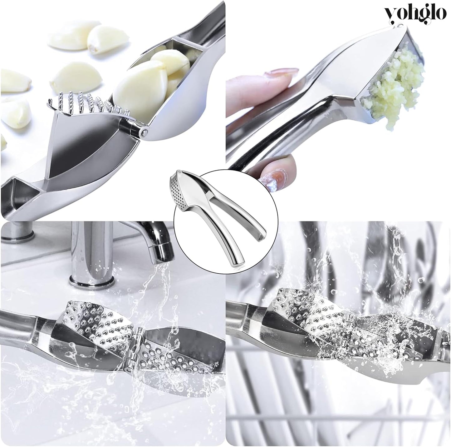Garlic press includes cleaning brush and silicone peeler that is used for mincer/grater/smasher/crusher. Essential Kitchen Utensil for Effortless prep for home and kitchen must haves.