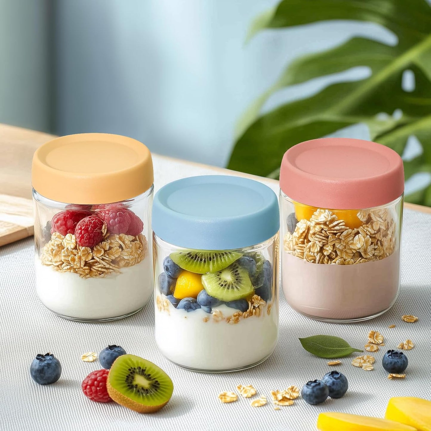 KEYWING 12 Pack Overnight Oats Containers With Lids, 16 oz Wide Mouth Mason Jars with Airtight Lids, Meal Prep Containers Food Storage Glass Jars in Bulk for Snack Yogurt Salad Spice Cereal