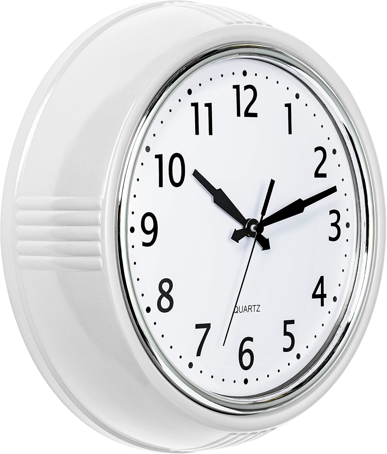 Bernhard Products Retro Wall Clock 12 Inch White Kitchen 50's Vintage Design Round Silent Non-Ticking Quality Quartz Clock for Home Office Nursery Bathroom Classroom Easy to Read