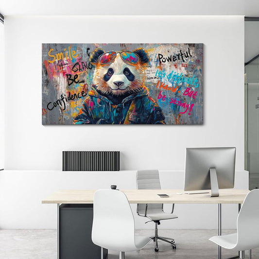JEAWA Large Canvas Wall Art, Black and White Panda Abstract Graffiti Street Art Pop Modern Paintings Ready to Hang Living Room Bedroom Study Office Inspirational Picture Home Decor 24x48 IN