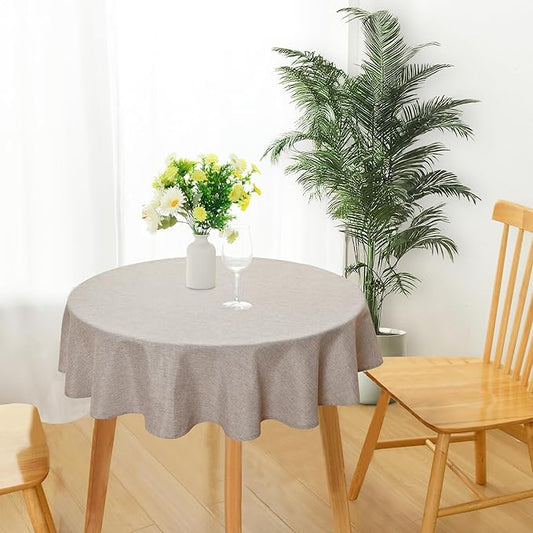 JIUZHEN Round Textured Table Cloth Linen Wrinkle Free Stain Resistant Farmhouse Decorative Circular Tablecloth for Kitchen, Dining, Party, Wedding, Outdoor Use (40 Inch Round,Stone)