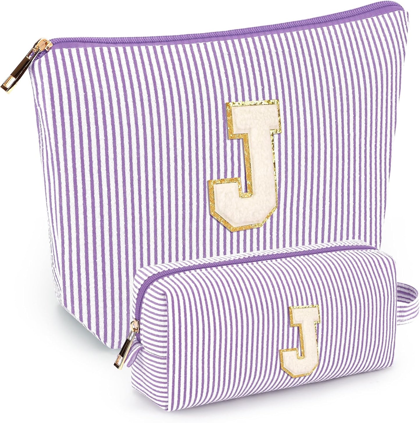 2 PCS Initial Makeup Bags for Women: Cosmetic Bag for Travel Toiletry - Birthday Gifts for 11 12 13 14 15 16 17 18 Years Old Girl Graduation Teacher Gift- Teen Girl Gifts Trendy Stuff - Purple J