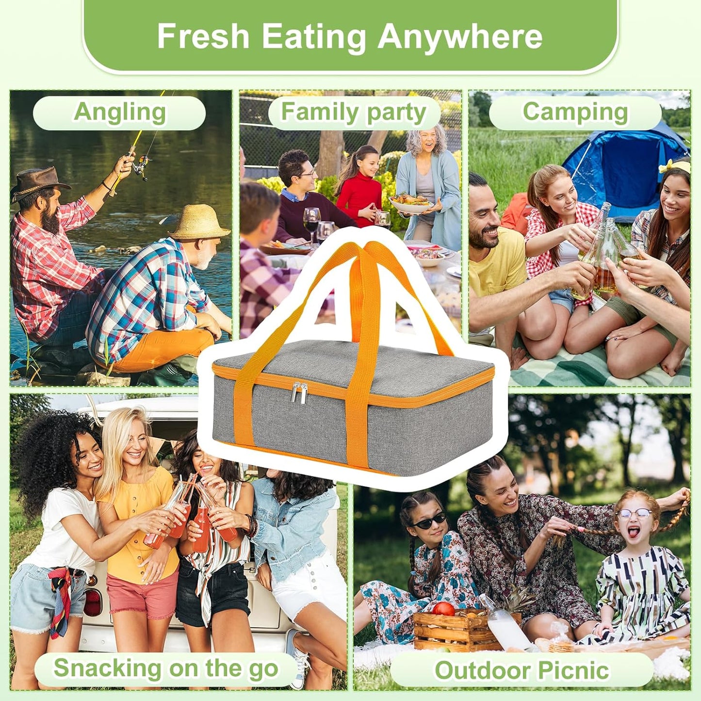 Snackle Box Container with Ice Pack, Bonus Insulated Bag Charcoolerie Chilled Portable Serving Tray with Lid and Handle，8 Compartment Snack Container for Charcuterie Snack Road Trip Picnic