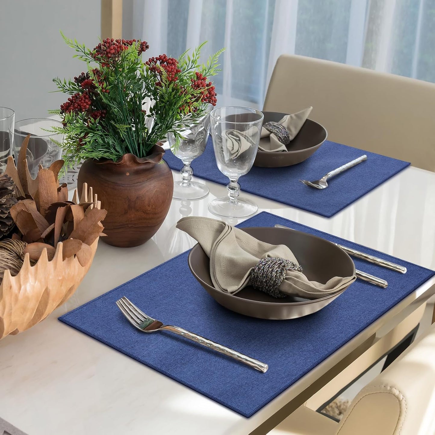 Sieral Cloth Placemats Set of 12 Rectangle Dining Table Placemats Bulk 13 x 19 Inch Machine Washable Heat Resistant Cotton Linen Table Mats for Wedding Baby Shower Birthday Party Supplies(Dark Blue)