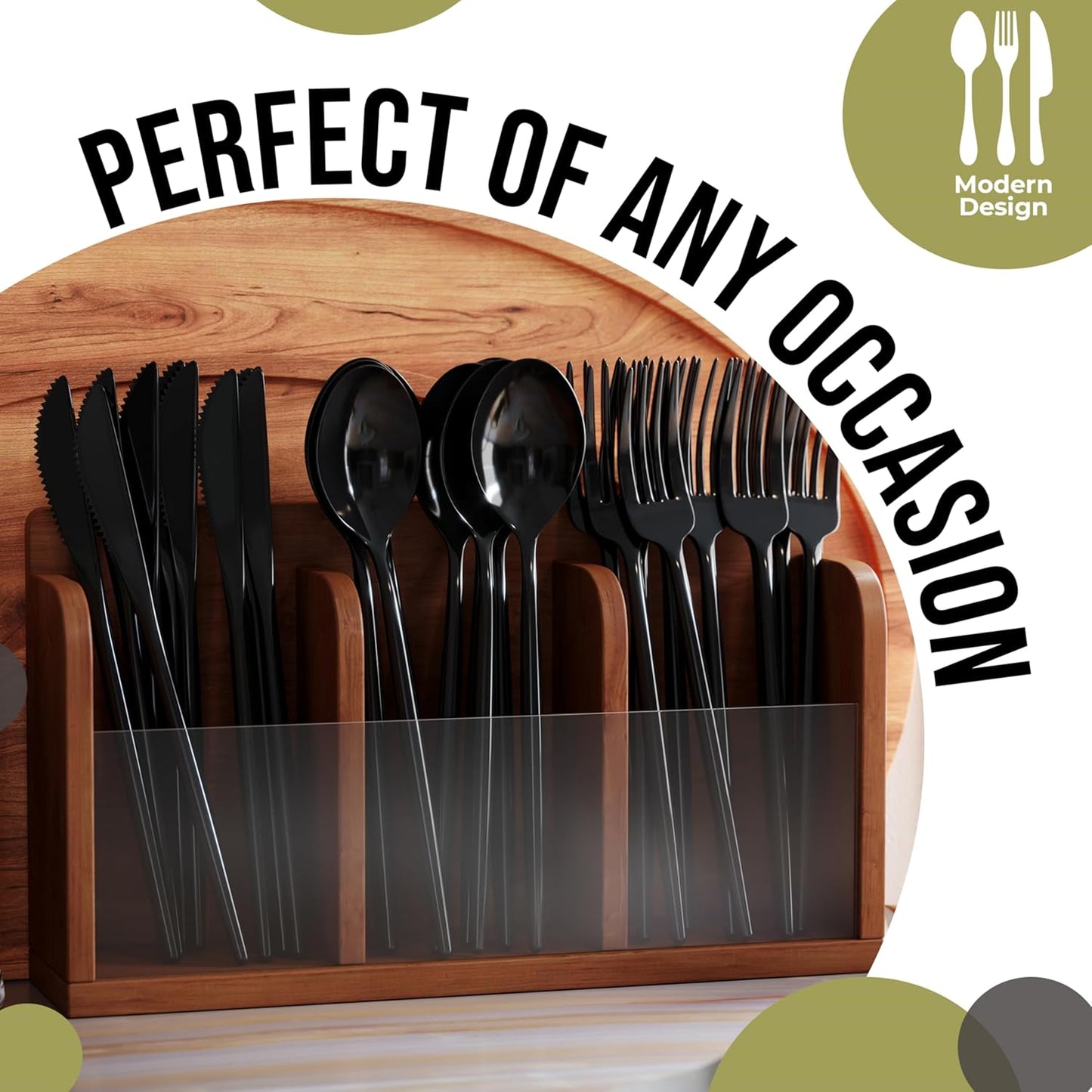Trendables Disposable Black Plastic Cutlery Set - 120 Pack Silverware with Black Plastic Knives