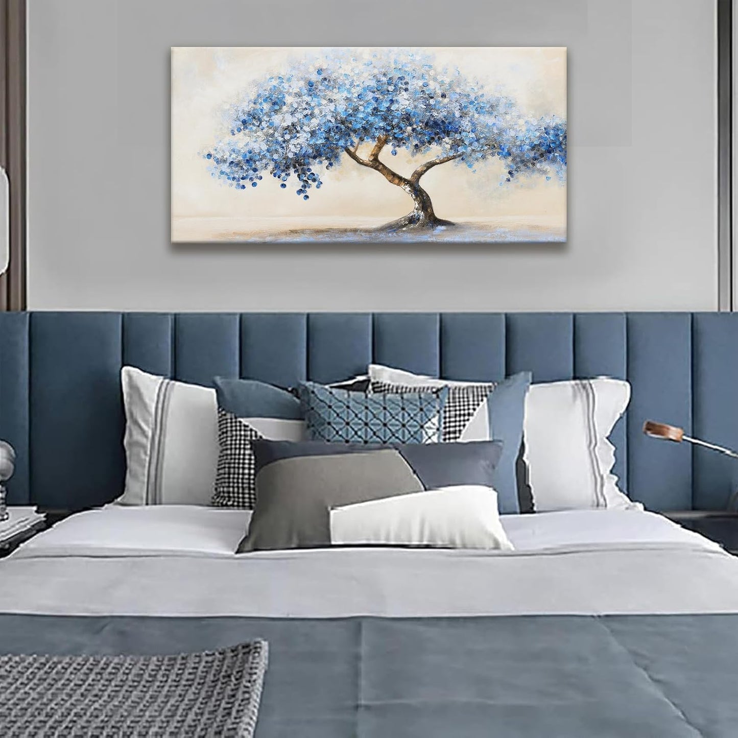 Suconvng Tree Of Life Wall Art Blue Tree Picture Painting Wall Decor Artwork Canvas Art Wall Decor For Living Room Bedroom Bathroom Office Home Decor 20"X 40"Can Be Hung Directly