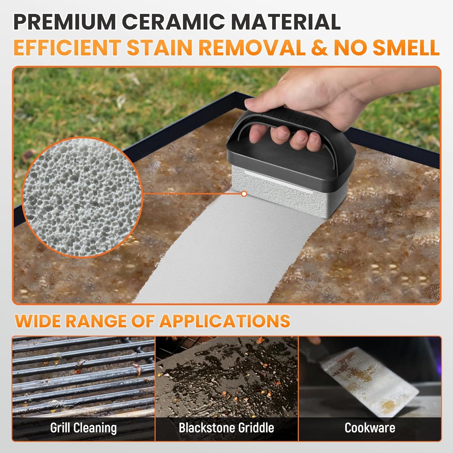 Grill Brick for Cleaning Flat Top, Heavy Duty Grill Stone Cleaning Block with Handle & Scraper, Griddle Cleaner, Pumice Stone for Removing Stubborn Grease, Rust (5 PCS)