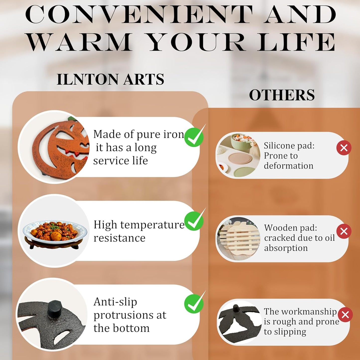 2-Pack Cast Iron Trivets, Heat Resistant for Hot Pots & Pans - Halloween Kitchen & Pumpkin Decor with Festive Vibe, Trivet jabbering Jack Talking Pumpkin【Trivets for hot Dishes】