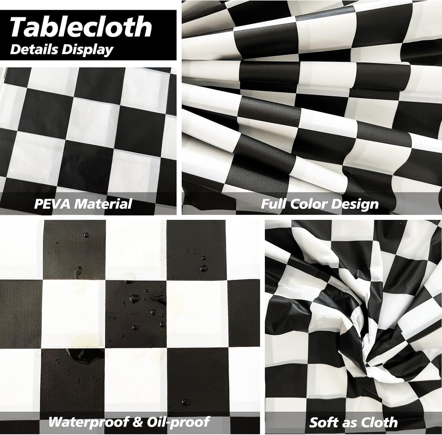 FUNTOOB Black and White Checkered Tablecloth 4 Pack Plaid Tablecloth Race Car Table Cloth for Race Car Birthday Party Decorations Racing Birthday Party Supplies, 54" X 72"