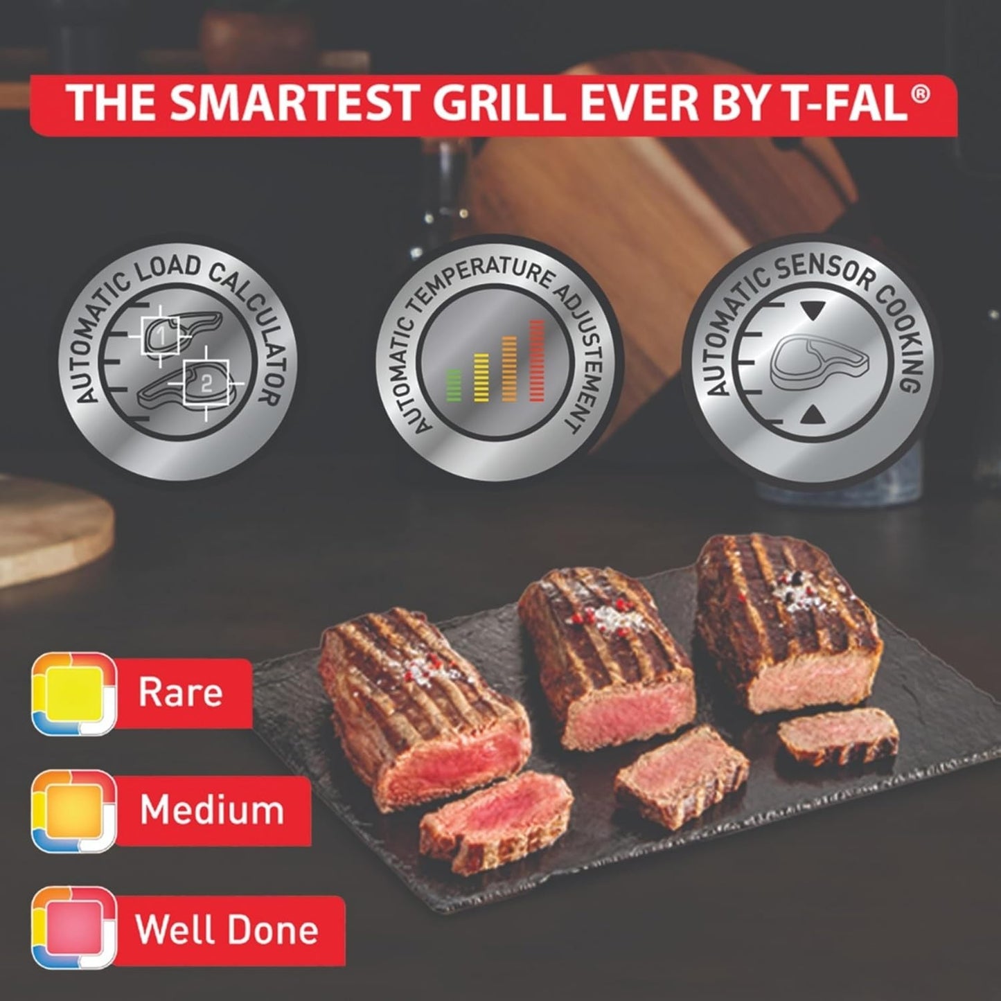 T-Fal OptiGrill Stainless Steel XL Electric Grill, 6 Servings, 9 Intelligent Automatic Cooking Modes, Panini Press, 1800 Watts, Nonstick Removable Plates, Indoor, Frozen Food, Kitchen Appliances