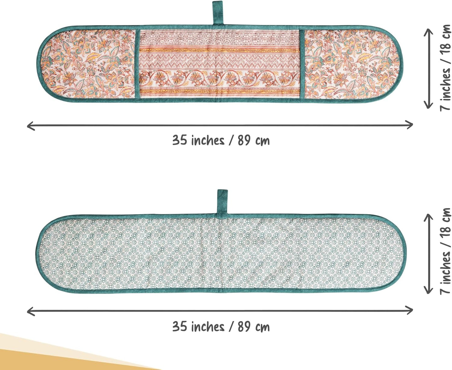 Maison d' Hermine Double Oven Mitt (7" x 35") 100% Cotton Heat Resistant BBQ Cooking Gloves with Loop for Thanksgiving Christmas Decorations Baking Cooking Barbeque Handling Hot Pan (Nila)