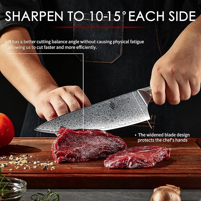 VEROXIS Damascus Chef Knife 8 Inch, Professional Japanese Kitchen Knives Sharp High Carbon Super Steel with Ergonomic Pakkawood Handles, Elegant Gift Box Packaging