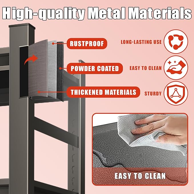 Kitchen Storage and Pantry Shelves,Metal shelving for Closet,Kitchen Organizers and Storage Shelves - Freestanding Microwave Shelf - 5 Tier Adjustable Bakers Rack for Pantry kitchenware Storage