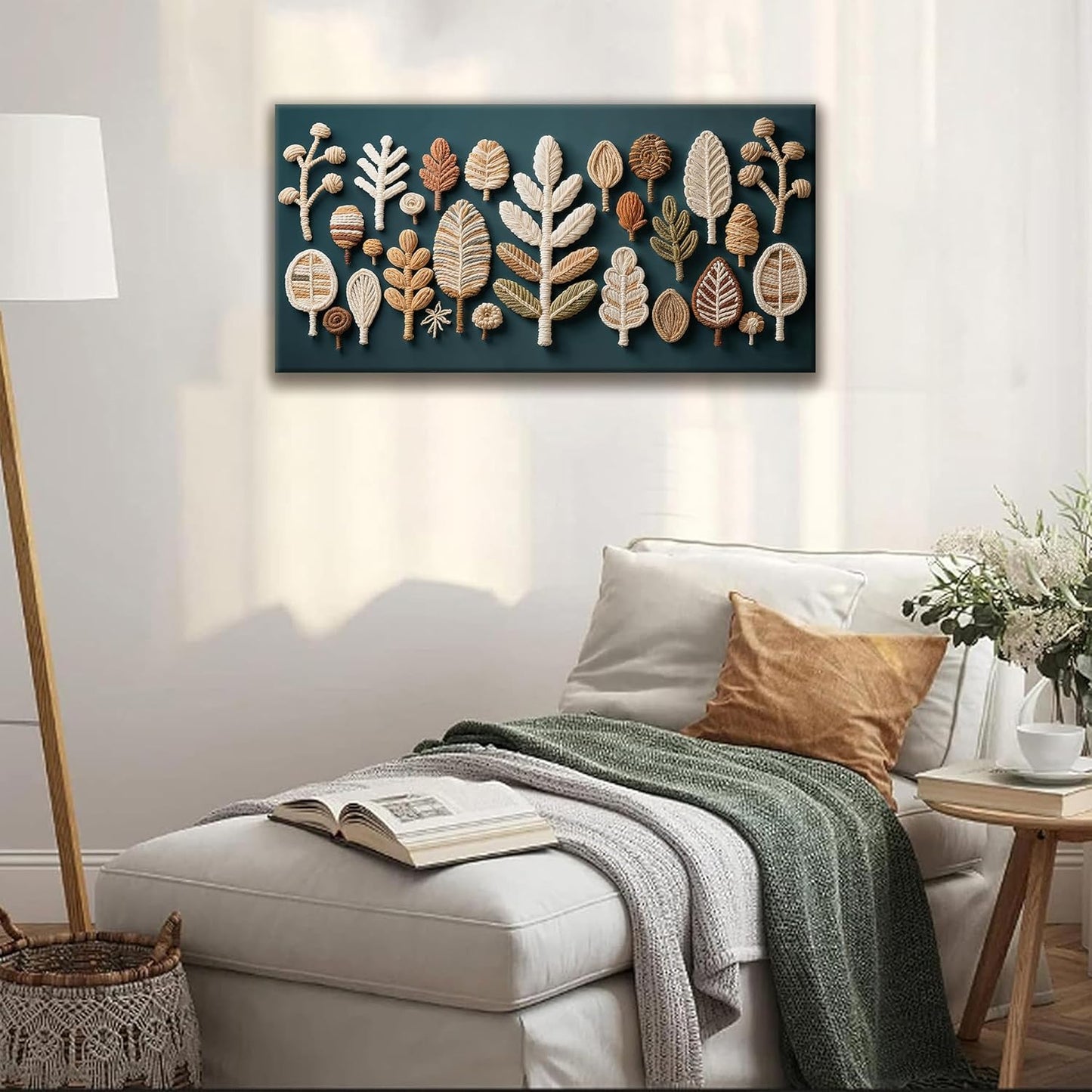 Tsomzxng Boho Wall Art Bohemian Feather Modern Canvas Art Wall Decor Artwork Multicolor Painting Modern Dark Green Wall Art Prints Picture For Bedroom Nursery Backdrop Home Artwork 20" X 40"