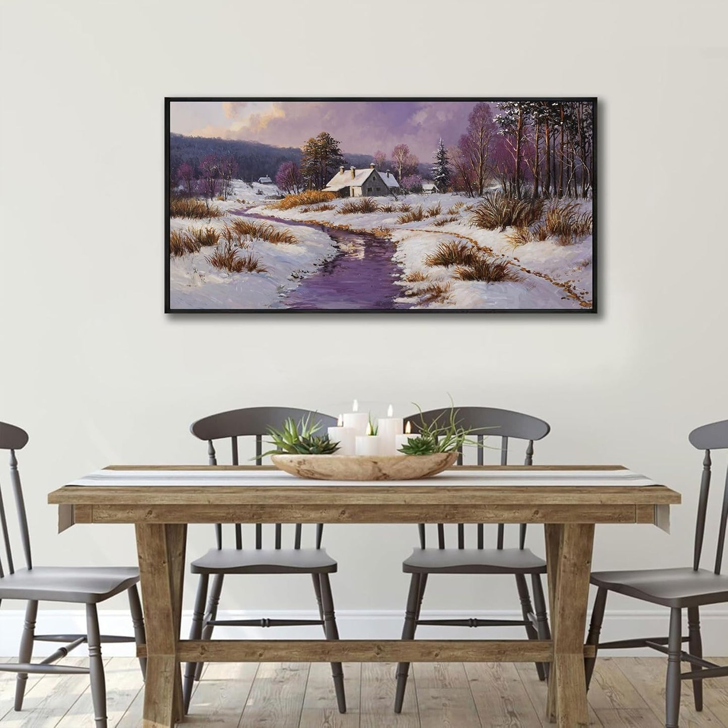yiijeah Canvas Wall Art - Living Room Wall Decor Purple Snowy Country Paintings Framed Wall Pictures Artowrk for Walls Bedroom Nature Rustic Landscape for Office Home Decor