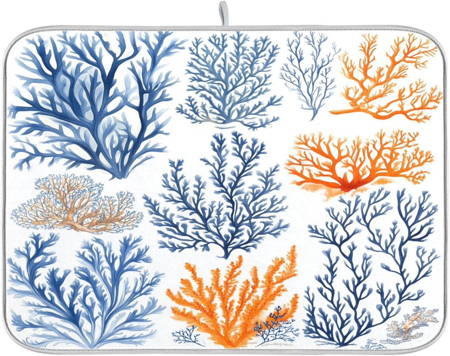 Coral and Seaweed Dish Drying Mat for Kitchen Counter Super Absorbent Dishes Pad Reversible Microfiber Protector Dish Draining Mats 16x18 inch