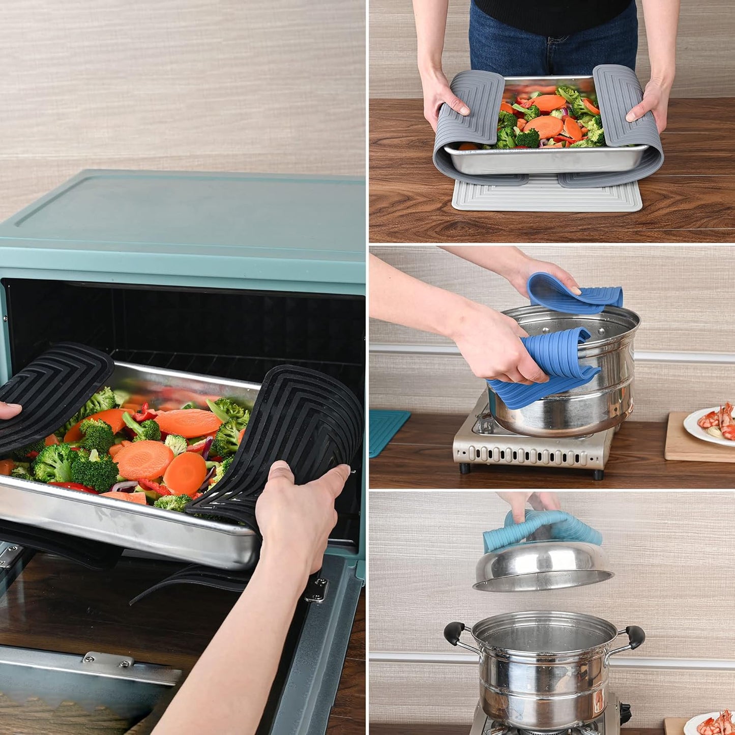 Silicone Trivets for Hot Dishes and Pots, Big Pot Holders for Quartz Countertops, Heat Resistant Mats Set 2 Black