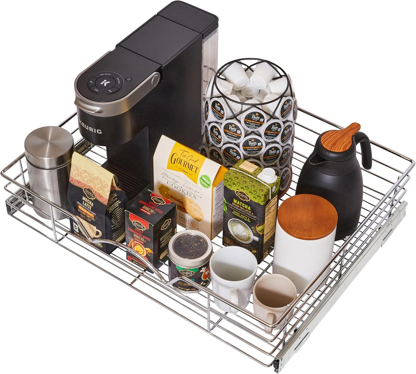 HOLDN’ STORAGE Heavy-Duty Premium Collection Pull Out Cabinet Organizer, Cabinet Drawer Slide Outs, Lifetime Limited Warranty - Basket Size 30" W x 21" D x 5" H, Anti-Rust Chrome Finish