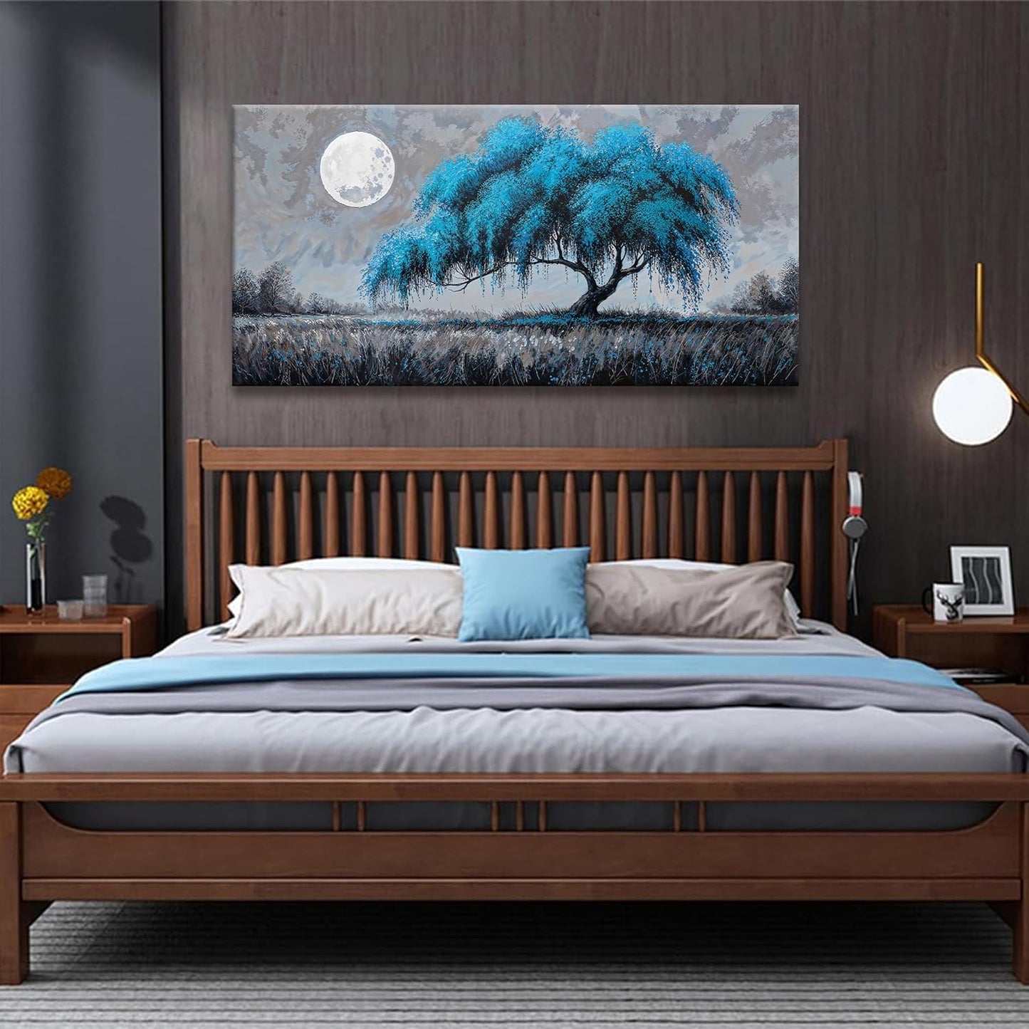 Canvas Wall Art Prints Decor Blue Tree Of Life Wall Art Decor Modern Artwork Ready To Hang Modern Wall Art For Living Room Bedroom Kitchen Office Canvas Prints 24x48 Inch
