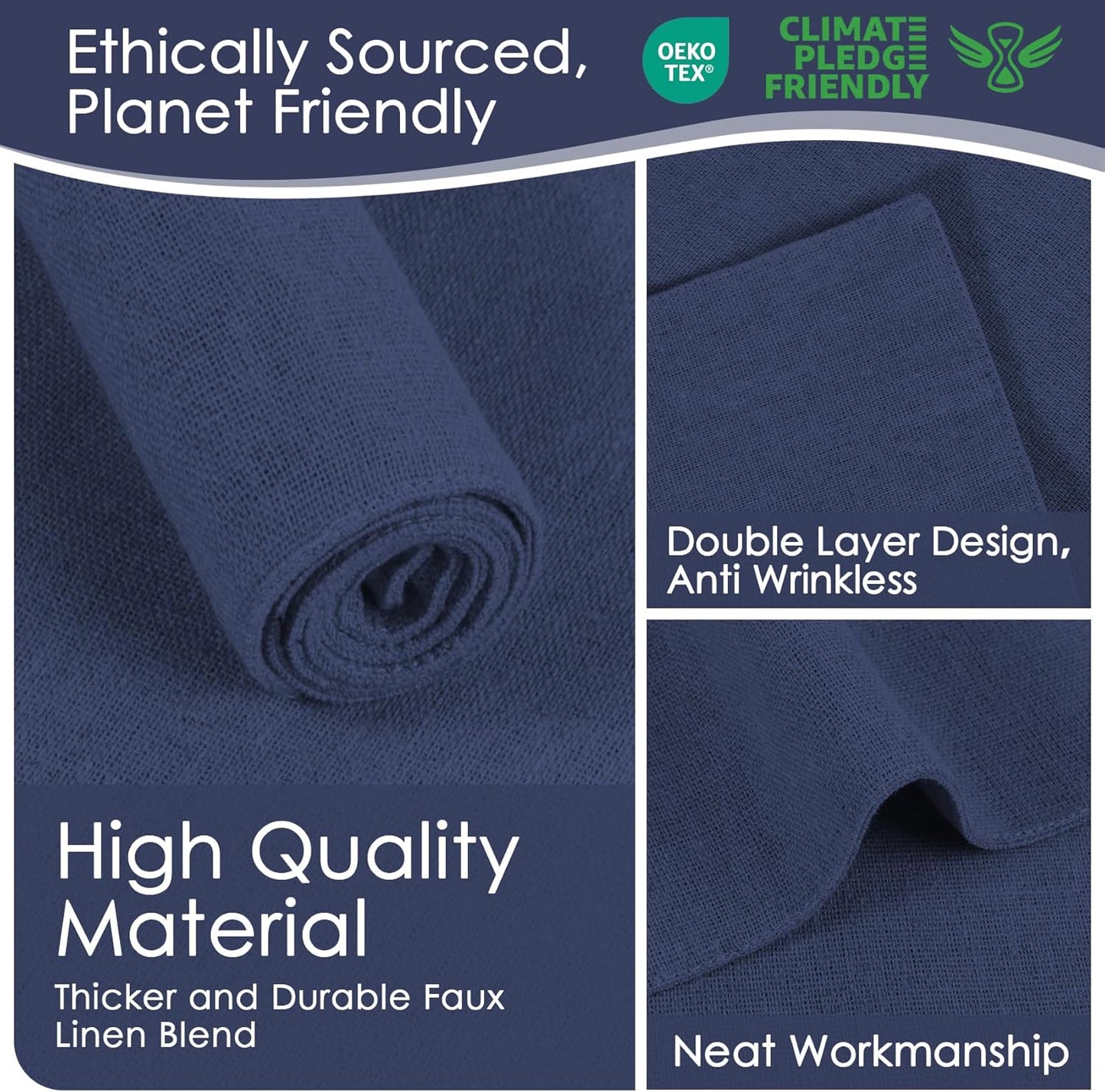 MANSPHIL Navy Blue Cloth Placemats Set of 6 Double Layer Thick Fabric Table Mats Faux Linen Place Mats Heat Resistant Washable Wrinkle Free Dining Kitchen Table Decor, 13x19 Inch Oeko Tex Placemat